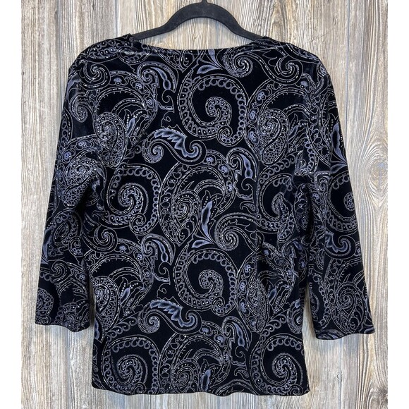 Notations Blouse Women's L Faux Wrap Black Velvet Top Silver Glitter Witchy Goth - Picture 6 of 16